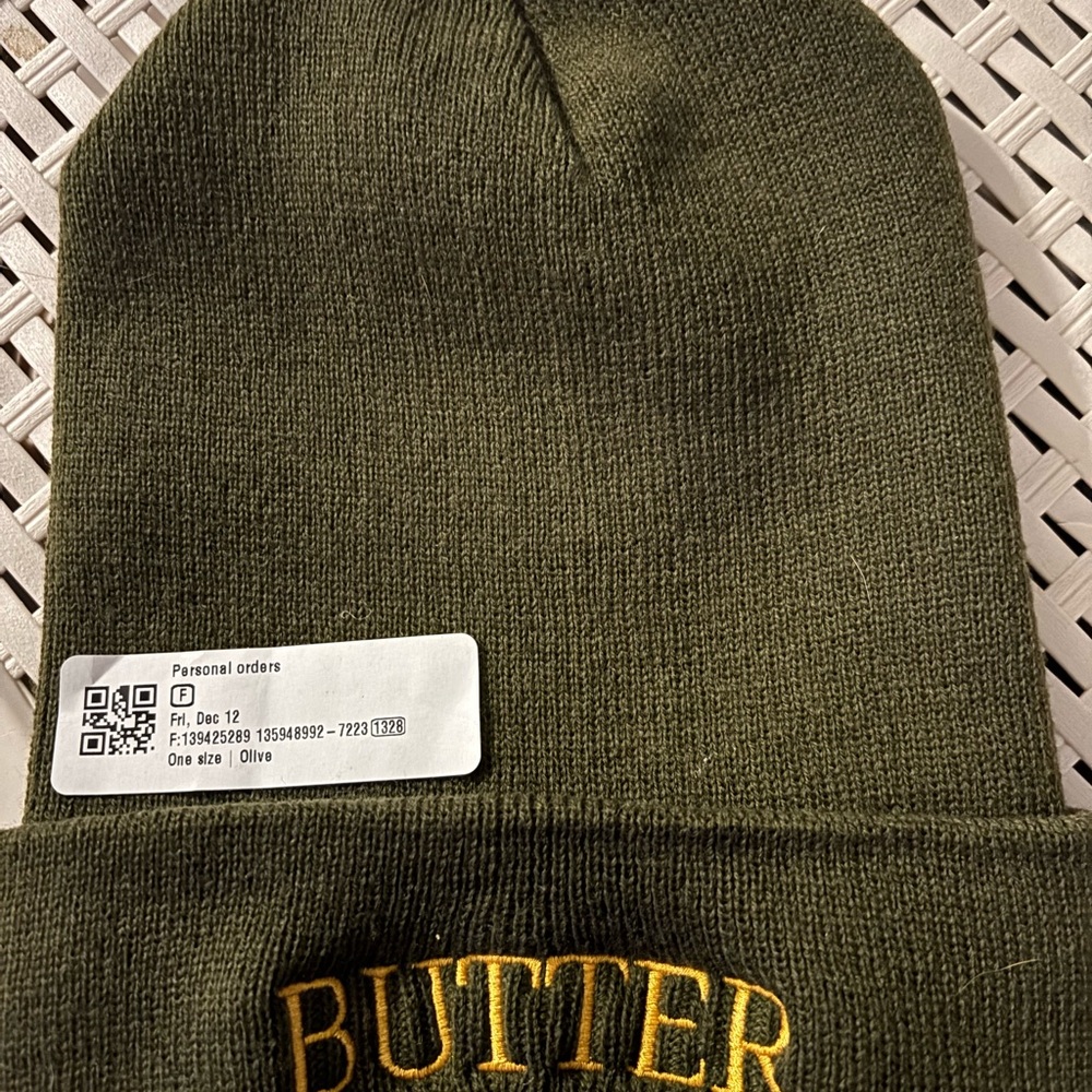 Olive Green Beanie with Yellow Embroidery BUTTER